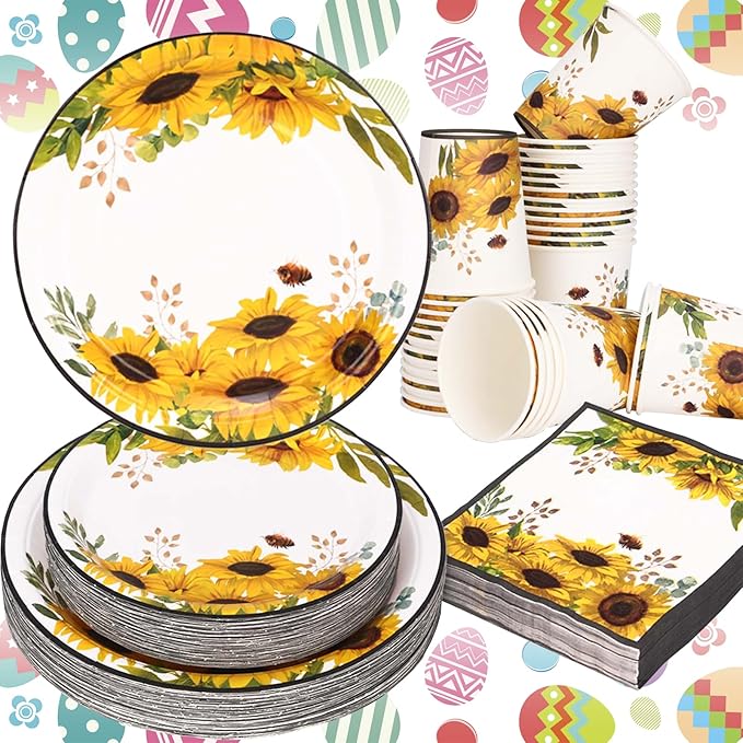 Sunflower Party Decorations, Sunflower Plates and Napkins Party Supplies Serves 50, for Birthday Bee Baby Shower Bridal Shower, Easter Mother's Day, Summer Fall Thanksgiving Decorations
