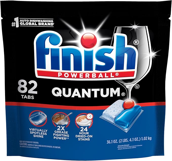 Finish Quantum Dishwasher Pods, No Pre-Rinse Dishwasher Detergent Soap Removes 24HR Dried-On Stain and Grease, Leaving a Virtually Spotless Shine, 82 Count