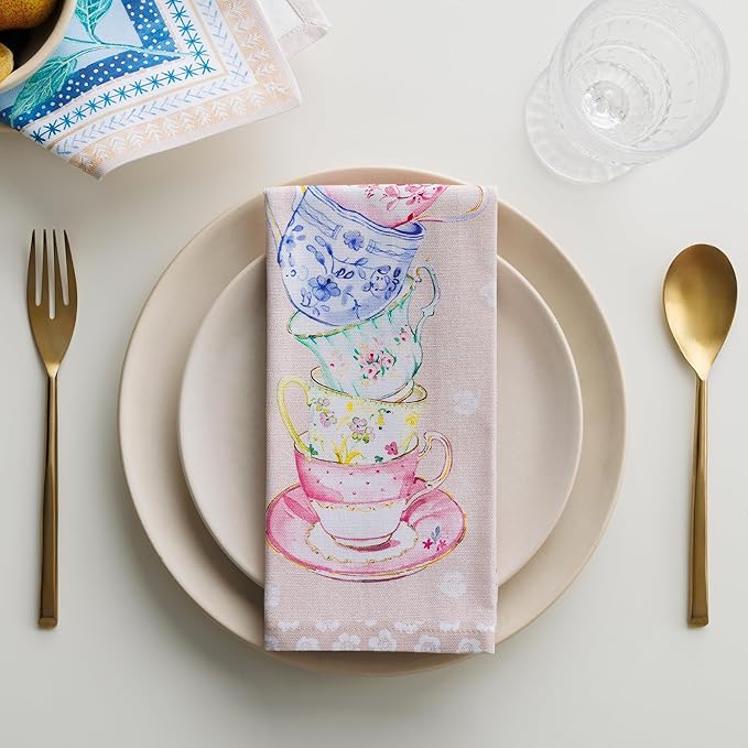Maison d' Hermine 100% Cotton Cloth Napkins Set of 4 Everyday Reusable Square Napkins Cloth Washable Dinner Party Wedding Restaurant Hotel Kitchen Spring Summer (High Tea, 18" x 18")