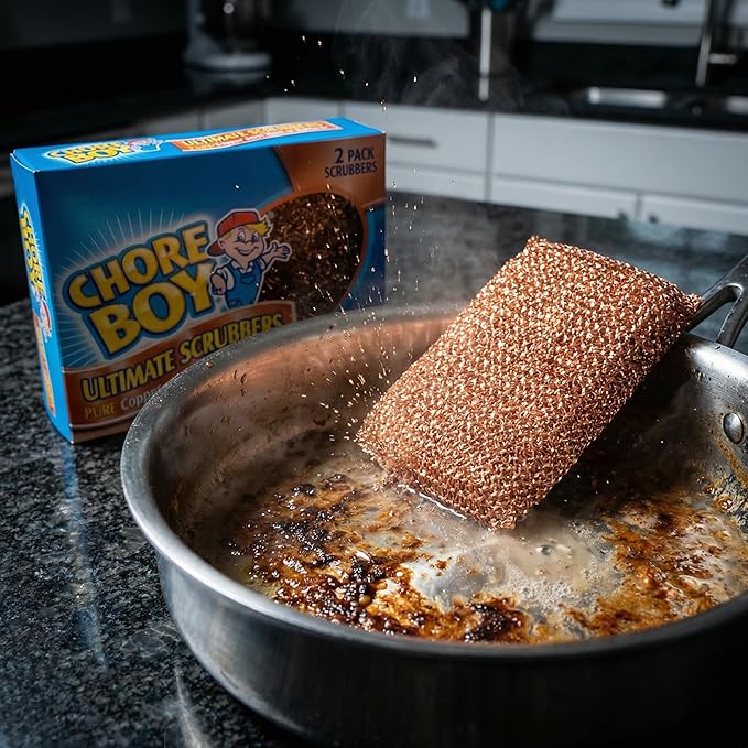 Heavy Duty Copper Scrubber for Pots and Pans 2 pcs (Pack of 2) ā Dish Scrub Pad for Stubborn Grease ā Steel Wool Alternative ā Scouring Pads for Cast Iron Use