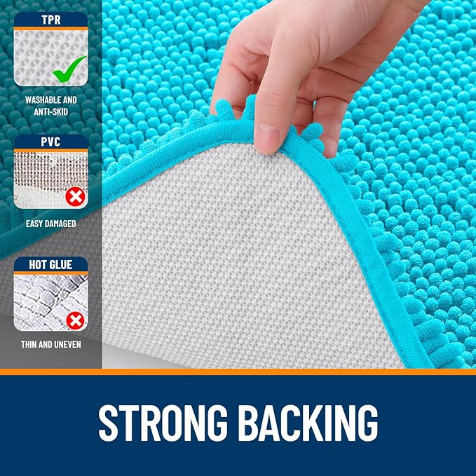 OLANLY Large Bathroom Rugs 59x35, Extra Soft Absorbent Chenille Bath Rugs, Rubber Backing Quick Dry, Machine Washable Bath Mats for Bathroom Floor, Tub and Shower, Home Decor Accessories, Aqua Sky