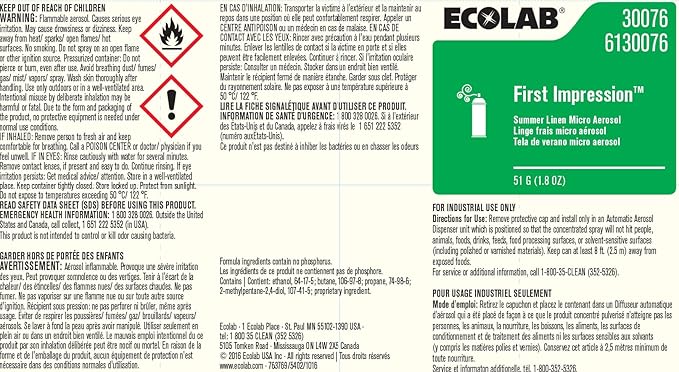 Ecolab First Impression Summer Linen Micro Aerosol Air Freshener