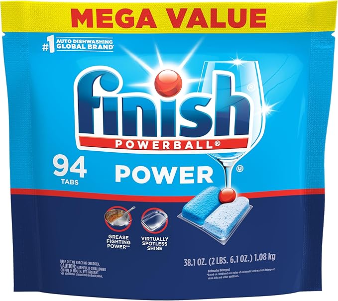 Finish Power Dishwasher Pod, No Pre-Rinse Dishwasher Detergent, Dishwasher Tabs For Deep Clean & Shine with Degreasing Power, 94 Count