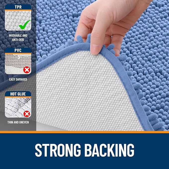 OLANLY Large Bathroom Rugs 44x32, Soft Absorbent Chenille Bath Rugs, Rubber Backing Quick Dry, Machine Washable Bath Mats for Bathroom Floor, Tub and Shower, Home Decor Accessories, Cornflower Blue