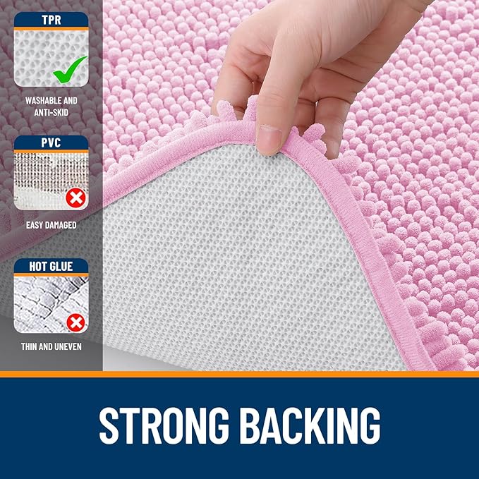OLANLY Large Bathroom Rugs 45x27, Extra Soft Absorbent Chenille Bath Rugs, Rubber Backing Quick Dry, Machine Washable Bath Mats for Bathroom Floor, Tub and Shower, Home Decor Accessories, Pink