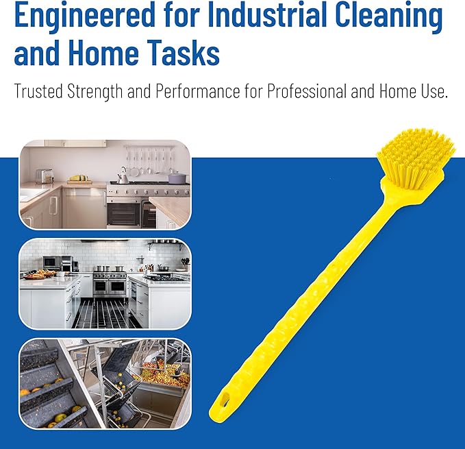 SPARTA 20" Floater Scrub Brush with Long Handle, Oil-Resistant Polyester Bristles, Multiple Trim Angles, Foam-Injected Polymer Block, Commercial Cleaning Tool, Yellow