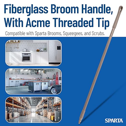 SPARTA 41225EC01 Fiberglass Broom Handle, Mop Handle, Replacement Handle With Acme Threaded Tip For Commercial Cleaning, 48 Inches, Brown, (Pack of 12)