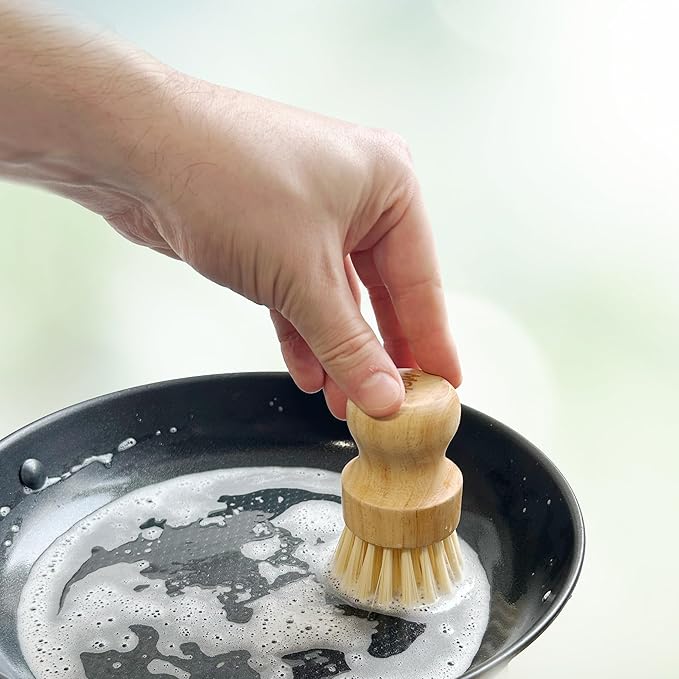 Moka Bamboo Dish Brush - Eco Friendly Scrub Brush with Natural Bristle - Premium Bamboo Dish Scrubber for Kitchen Cleaning, Dishes, Pots, and Pans - Sustainable and Durable