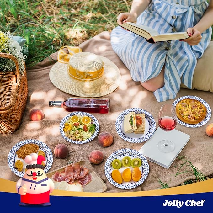 JOLLY CHEF 10 inch Disposable Paper Plates 500 Count, Soak Proof, Cut Proof, Heavy Duty Paper Plates for Party or Everyday Use
