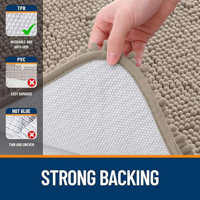 OLANLY Bathroom Runner Rugs 70x24, Soft Absorbent Chenille Bath Rugs, Rubber Backing Quick Dry, Machine Washable Long Bath Mats for Bathroom Floor, Tub and Shower, Home Decor Accessories, Warm Taupe