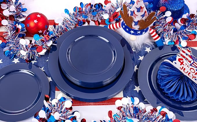 FLOWERCAT 60PCS Blue Plastic Plates - Heavy Duty Blue Plates Disposable (10.25" & 7.5") - serve for 30guest Birthday Party/Wedding/Presidents' Day/Memorial Day/Hanukkah