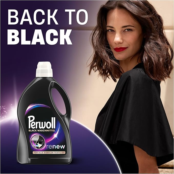 Perwoll Black Detergent (1 x 27 Wash Loads) Mild Detergent | Gently Cleans and Renews Dark Colors and Fibers | For All Dark Textiles | With Triple-Renew Technology