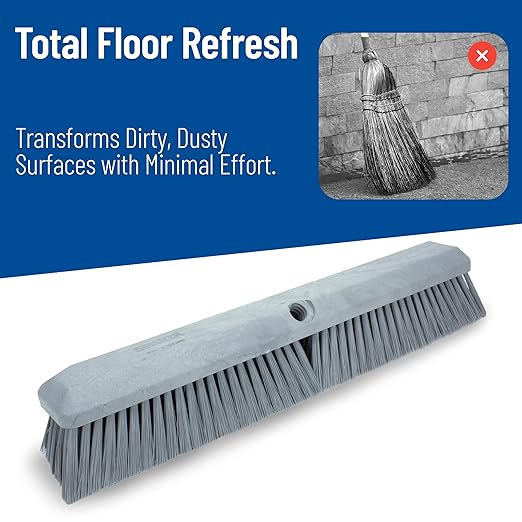 SPARTA Omni Sweep – 18" Heavy Duty Broom Head for Outdoor and Indoor Use, Nonabsorbent Block, Multi-Surface Deck Brush for Garage, Patio, Kitchen, and Concrete, Gray, Pack of 12