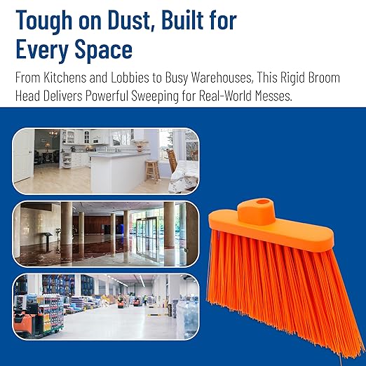 SPARTA Plastic Broom Head, Angled, Un-Flagged for Large Debris Indoor, Outdoor, Home, Restaurant, Lobby, Office, 12 Inches, Orange, (Pack of 12)