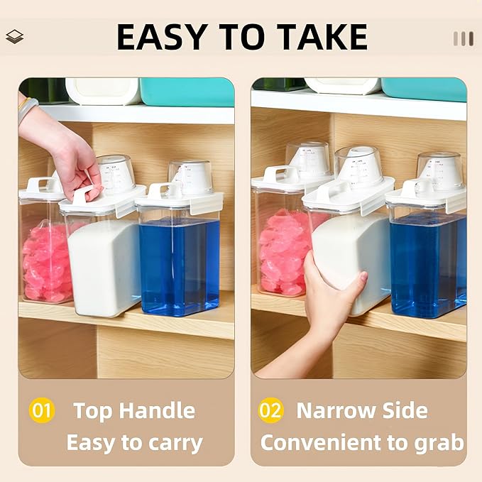 Covzoe 3 Pack Laundry Detergent Dispenser, 61 Oz Plastic Liquid Laundry Soap Containers with 15 Removable Labels, Clear Fabric Softener Dispenser Laundry Powder Holder for Laundry Room