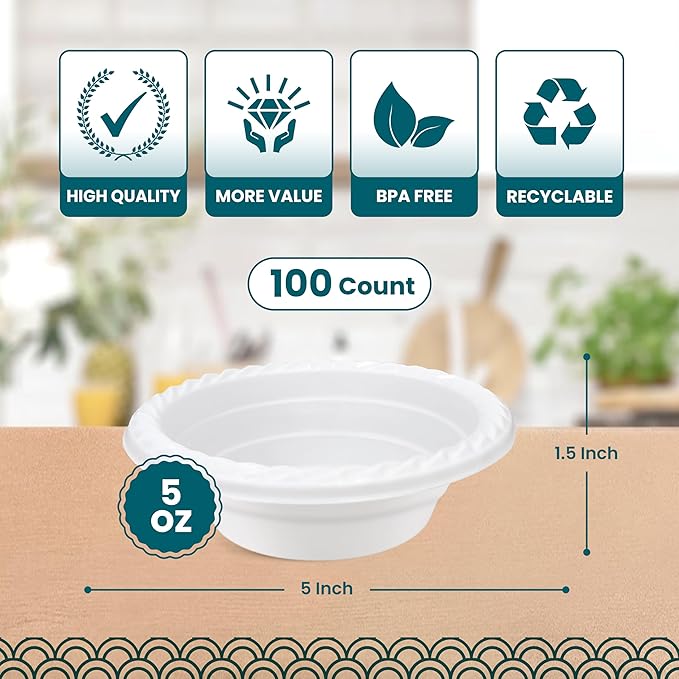 R-kay Plastic Plates Disposable - Heavy Duty White Disposable Plates - Microwavable Disposable Plastic Plates (5 OZ, 200, Count)