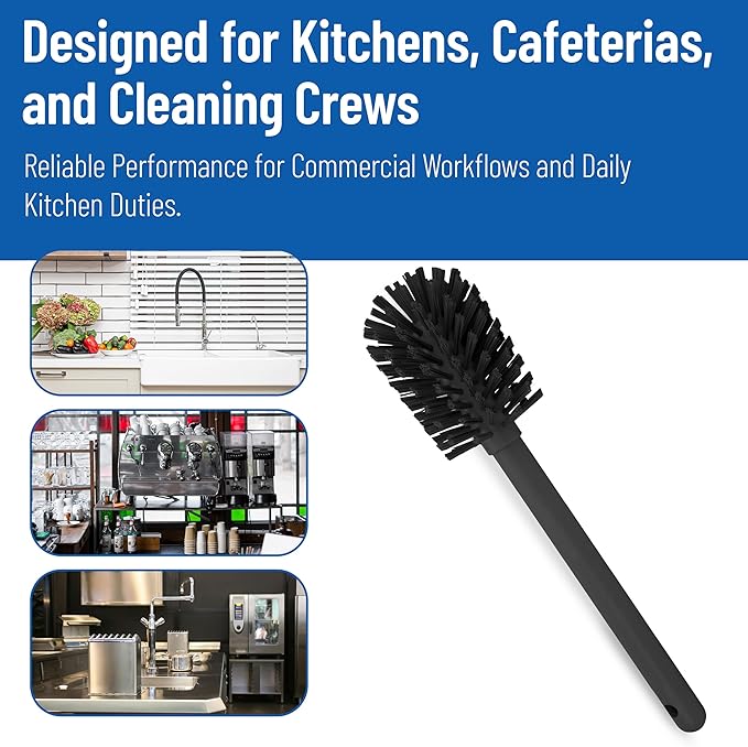 SPARTA 12 Inch Bottle Brush with Polyester Bristles and Plastic Handle, Color Coded, Large Round Head Cleaner for Bottles Jars and Food Service Equipment, Black