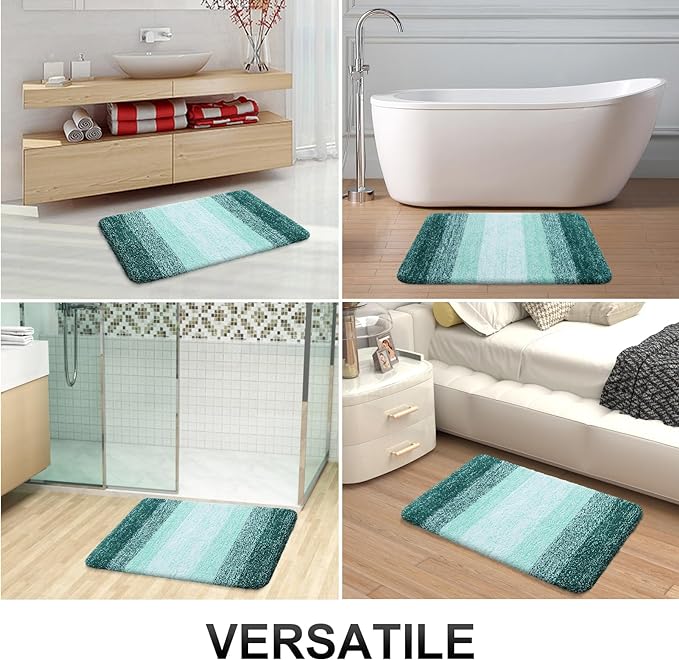 OLANLY Bathroom Rugs Sets 3 Piece, Soft Absorbent Microfiber Bath Mats and U-Shaped Contour Toilet Rug, Plush Shaggy Bath Mat Set for Bathroom (47"x20"+24"x16"+24"x20", Blackish Green)