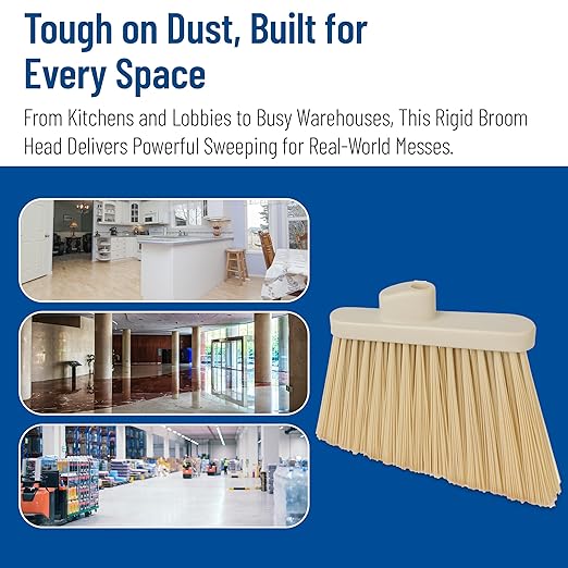 SPARTA Plastic Broom Head, Angled, Un-Flagged for Large Debris Indoor, Outdoor, Home, Restaurant, Lobby, Office, 12 Inches, Tan, (Pack of 12)