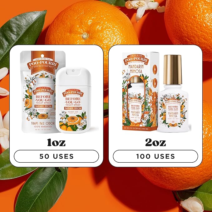 Poo-Pourri Before-You-Go Pocket Toilet Spray, Travel Essentials, Mandarin Mimosa, 1 Fl Oz, Up to 50 Uses, On-The-Go Bathroom Odor Deodorizer with Essential Oils, TSA Approved Size