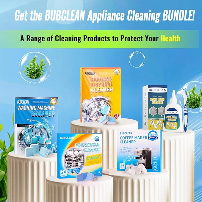 24 Pack BUBCLEAN Dishwasher Cleaner&Deodorizer Tablets, Deep Cleaning Descaler for Dishwasher, Natural Odor, Limescale, Grease, Calcium & Smell Remover, Septic Safe with Lemon Scent - 12 Month Supply