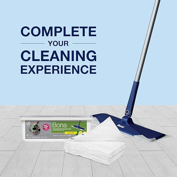 Bona® Disposable Wet Cleaning Pads for Hard-Surface Floors, Lemon Mint Scent 12 Count (Pack of 6)