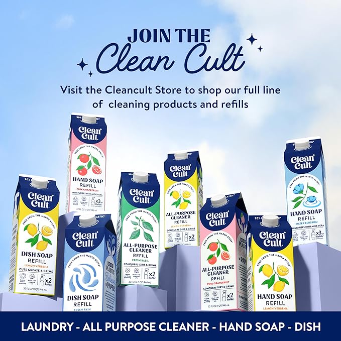 Cleancult - Lemon Verbena - Liquid Dish Soap - Refillable Aluminum Bottle - Dish Soap that Cuts Grease & Grime - 16 oz - 3 Pack