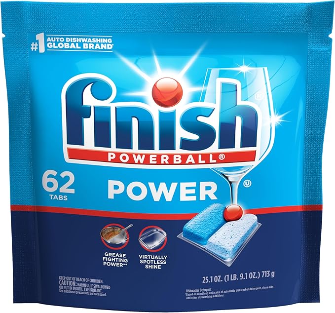 Finish Power Dishwasher Pods, No Pre-Rinse Dishwasher Detergent Soap For Deep Clean & Shine with Degreasing Power, 62 Count