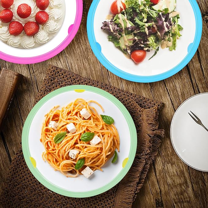 EBIGIC Paper Plate Holders 4 Packs with Snap-in Grooves 10.5 Inch Plastic Paper Plate Holders Reusable 4 Color Heavy Duty Supports for Picnic Party Dinner