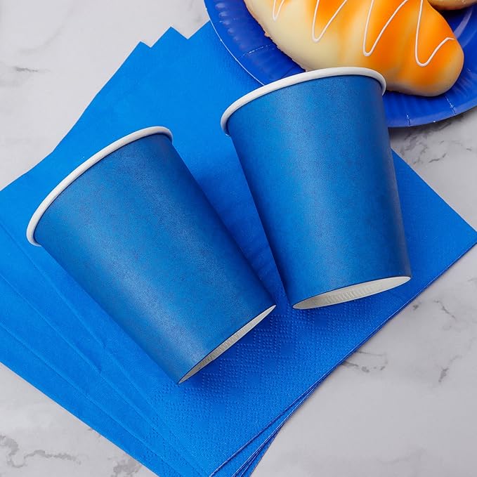 210pcs Blue Plates And Napkins Party Supplies -Plastic Silverware, Paper Cups And Plates.Napkinsdisposable Party Cutlery Set Serves 30