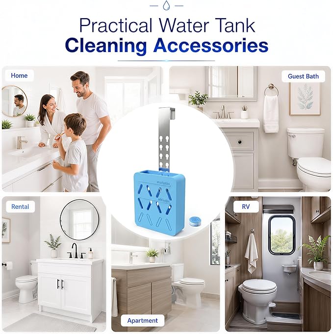 Toilet Tank Tablet Holder, Adjustable Silicone Toilet Tablet Holder for Inside Tank, Toilet Bowl Cleaner Holder, Toilet Tank Cleaner Caddy Basket, Helps Reduce Residue Buildup & Flapper Jams - Blue