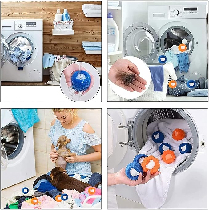 10 Pcs Box-Packed Pet Hair Remover for Laundry, Laundry Pet Hair Catcher, Washing Machine Hair Catcher, Washing Balls Dryer Balls for Clothing Dog Cat Pet Fur Remover(Orange+Blue)