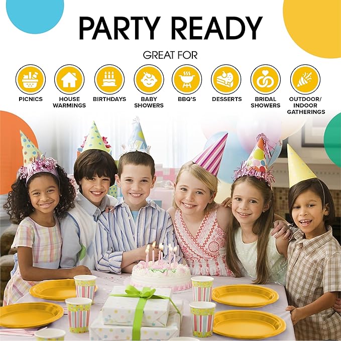 Exquisite Party Solids Yellow Plastic Plates For Party Supplies 10" Yellow Disposable Plates Heavy Duty 50 Pcs Plastic Dinnerware Sets Heavy Duty 350 GSM Disposable Dinnerware Set