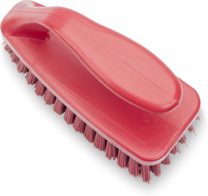 SPARTA Scrub Brush with Iron Shaped Handle and Stiff Bristles, Heavy Duty Scrubber Brush for Kitchen, Bathroom, Shower, Tile, Sink, Carpet and Bakepans, Polypropylene, 6 Inches, Red
