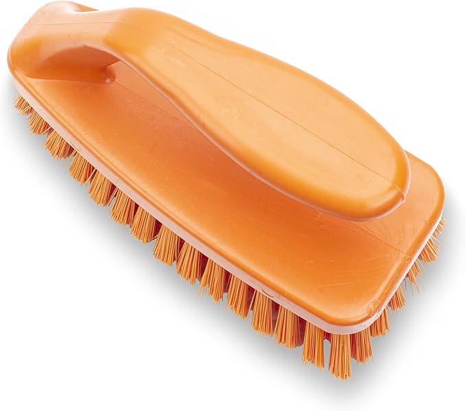SPARTA Scrub Brush with Iron Shaped Handle and Stiff Bristles, Heavy Duty Scrubber Brush for Kitchen, Bathroom, Shower, Tile, Sink, Carpet and Bakepans, Polypropylene, 6 Inches, Orange