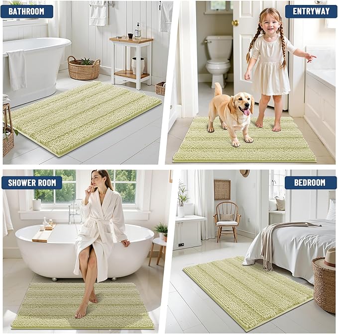 Grandaily Chenille Striped Bathroom Rugs 36x24, Extra Thick and Soft Absorbent Bath Mats, Rubber Backing, Plush Shaggy Shower Carpet, Machine Wash Dry, Bath Rug for Bathroom, Vanilla