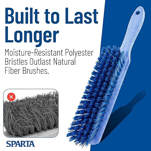 SPARTA 8 Inch Soft Counter Brush with Polyester Bristles and 5 Inch Handle, Color Coded Handheld Broom for Tables Countertops and Foodservice Surfaces, 13 Inch Overall Length, Blue, Pack of 6