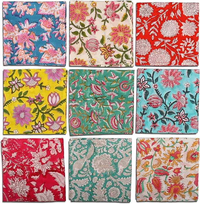 THRIVING Cotton Cloth Napkins Table Napkins Hand Block Printed Home Decor Eco Friendly Kitchen Towels Table Decor Linen Dinner Napkins Living Cloth Napkins 18" x 18" Pack of 6