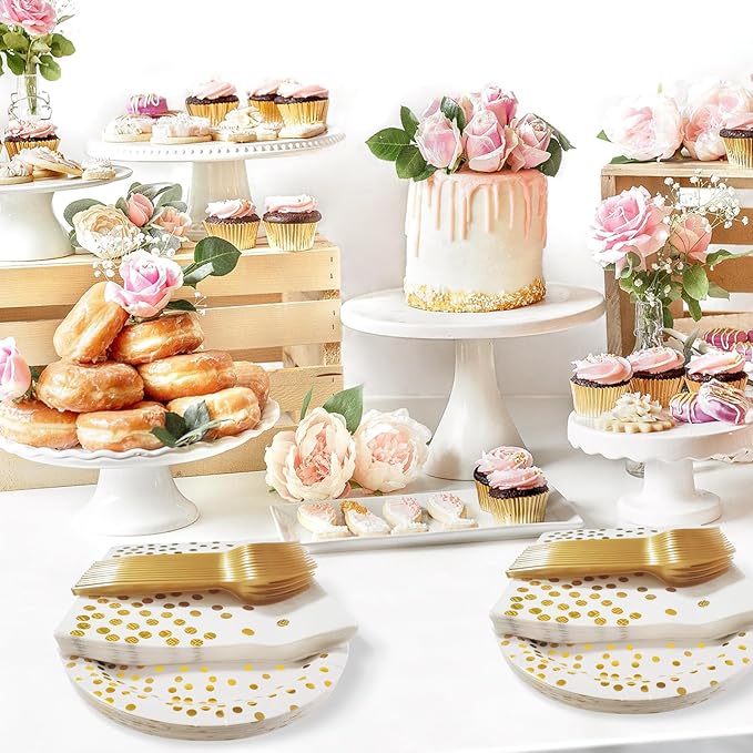Serve 35 Guests Pink and Rose Gold Plates and Napkins Party Supplies,7 Inch Happy Birthday Pink Paper Plates Disposable for Bridal Showers Birthday Wedding