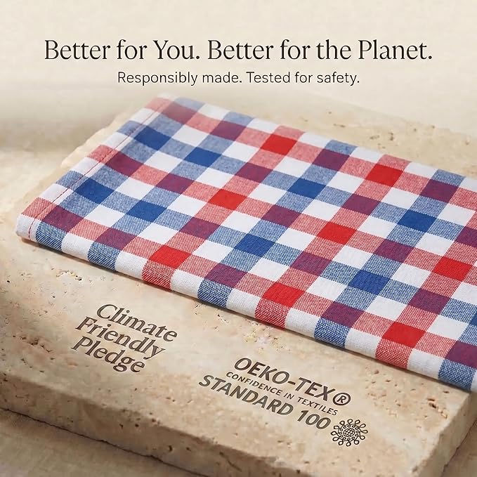 Urban Villa July 4th KitchenTowels Red/Blue/White DishTowels 100% Cotton (Set of 6) 20X30 Inches Buffalo Checks Highly Absorbent Soft Durable Reusable & Washable Kitchen Towels