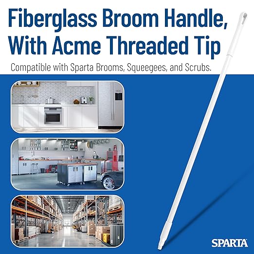 SPARTA 48" Fiberglass Replacement Handle with 3/4" Acme Thread Tip, Polyester Veil Reinforced, Hanging Cap, Commercial Cleaning, White (Pack of 12)