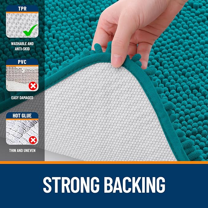 OLANLY Bathroom Runner Rugs 47x20, Soft Absorbent Chenille Bath Rugs, Rubber Backing Quick Dry, Machine Washable Long Bath Mats for Bathroom Floor, Tub and Shower, Home Decor Accessories, Deep Lake