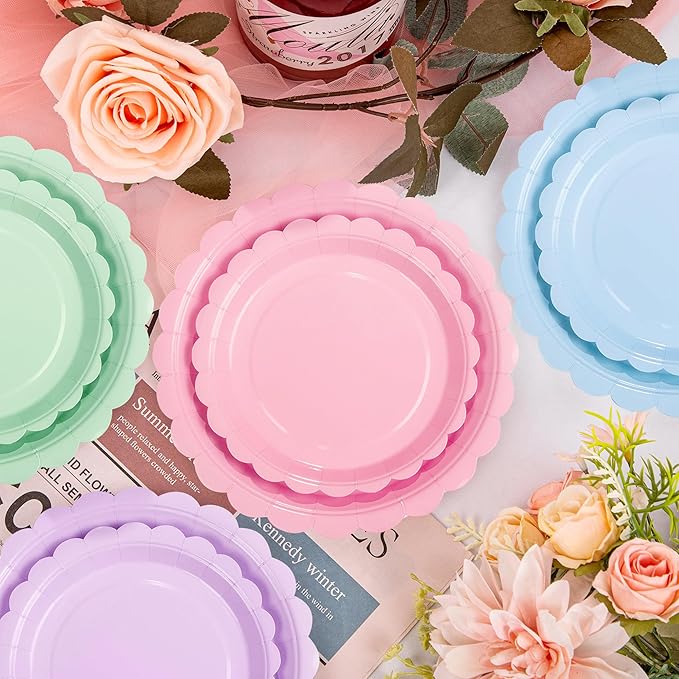 175 Pcs Pastel Plates and Napkins Party Supplies,Disposable Dinnerware Set for 25 Guests, Paper Plates Napkins Cups and Plastic Knives Forks Spoons for Birthday Wedding Party Decorations