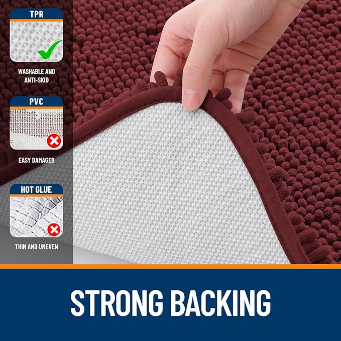 OLANLY Large Bathroom Rugs 40x24, Soft Absorbent Chenille Bath Rugs, Rubber Backing Quick Dry, Machine Washable Bath Mats for Bathroom Floor, Tub and Shower, Home Decor Accessories, Andorra Red-Brown