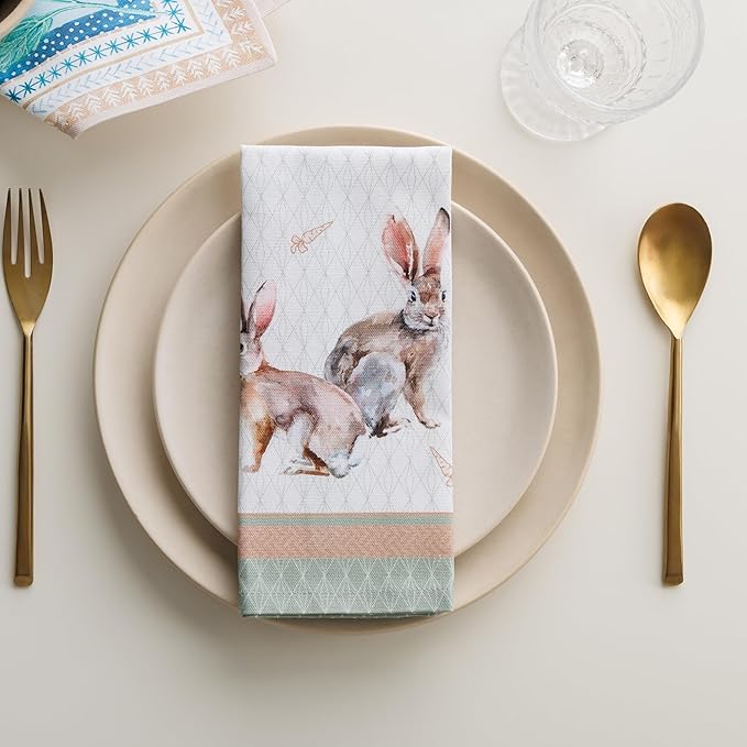 Maison d' Hermine 100% Cotton Cloth Napkins Set of 4 Everyday Reusable Square Napkins Cloth Washable Dinner Party Wedding Restaurant Hotel Kitchen Spring Summer (Rabbits At Dawn, 18" x 18")