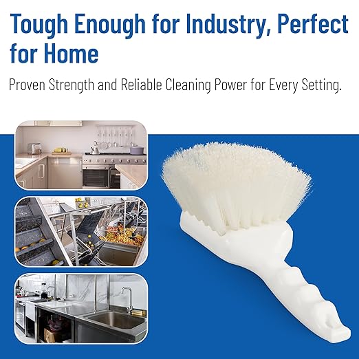SPARTA Flo-Pac 8" Utility Scrub Brush with 2" Nylon Bristles, Plastic Pistol Grip Handle, Commercial Handheld Cleaning Brush, White (Pack of 12)