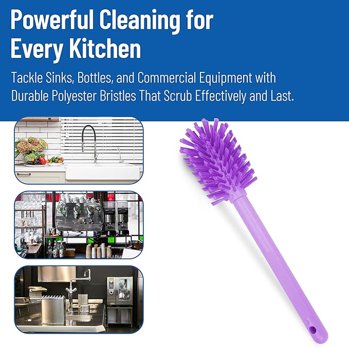 SPARTA Large Water Bottle Brush Ideal for Wide-Mouth Jars, Bottles and Tumblers, Dishwashing Tool with Handle for Home and Commercial Kitchens, Plastic, 12 Inches, Purple