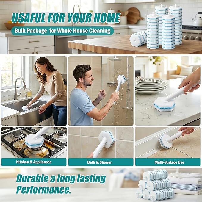 100 PCS Toilet Bowl Wand Refills, Disposable Toilet Brush Refills,Replacement Heads for Bathroom Washroom Cleaning Pads Compatible with Most Brushes Scrubbers Pack for Household Cleaning Local Stock