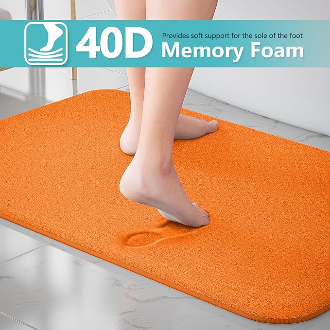 Orange Memory Foam Bath Mat Set Extra Soft Bathroom Rugs 3 Piece Non Slip Absorbent & Dry Living Mat Sets Washable Bath Carpets with Toilet Rug,Bath Rugs for Bathroom,Tub,Shower,Kitchen,Bedroom