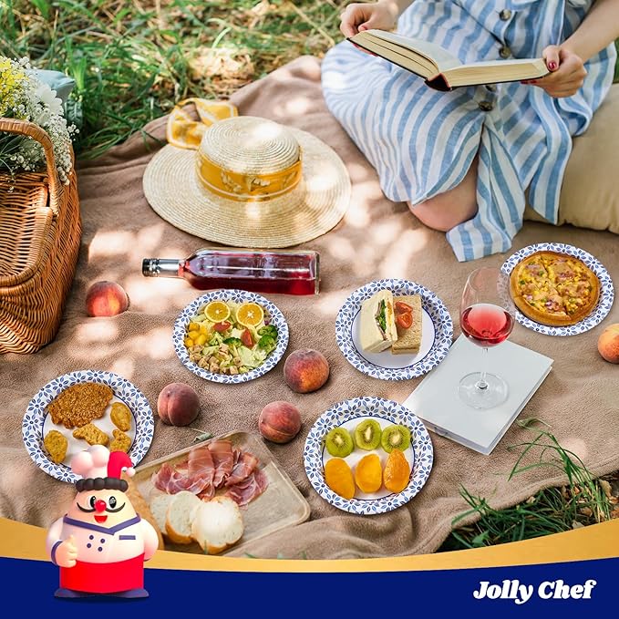 JOLLY CHEF 8.37 inch Paper Plates 280 Count Soak Proof, Cut Proof, Heavy Duty Printed Disposable Plate for Party or Everyday Use